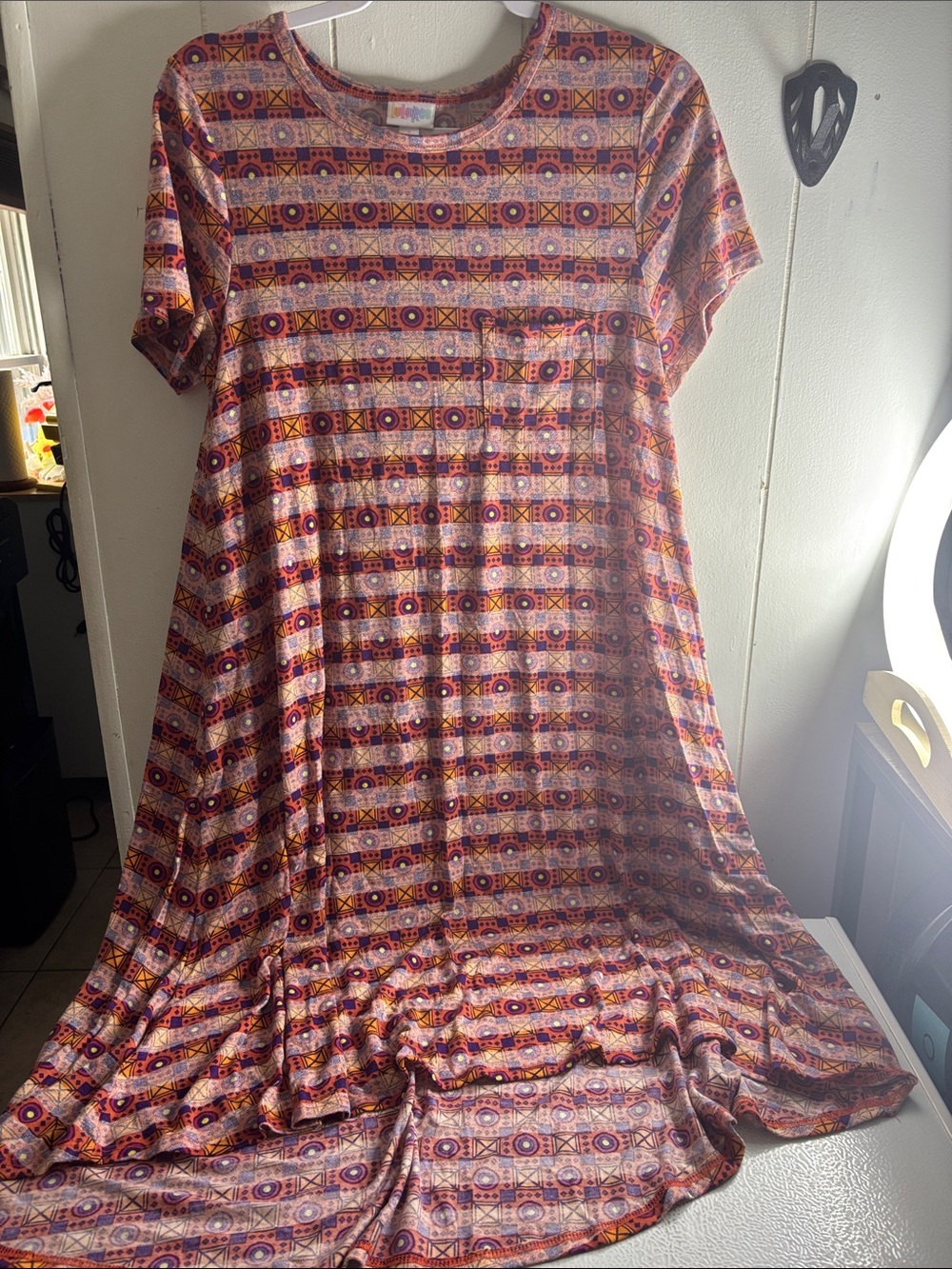 459 - LuLaRoe Maxi Dress in Pink, Orange, Purple Geo Print